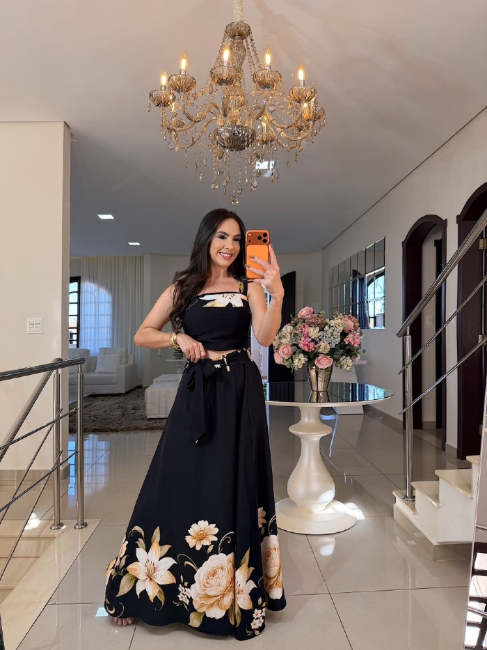 Conjunto Maria Rita Estampa Floral Preto