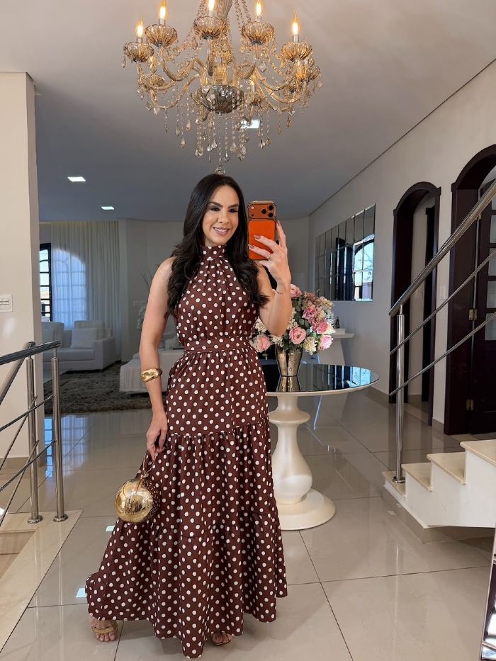 Vestido Maria Elisa Poá Marrom