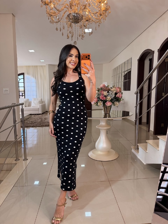 Vestido Tricô Mousse Ariane Poá Preto