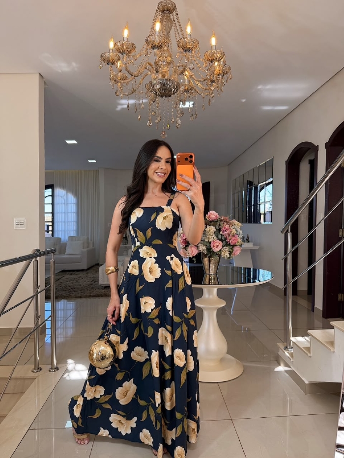 Vestido Emma Azul Petróleo Estampado