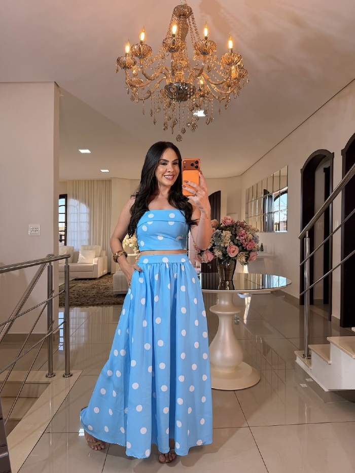 Conjunto Anitta Azul Bebê Poá