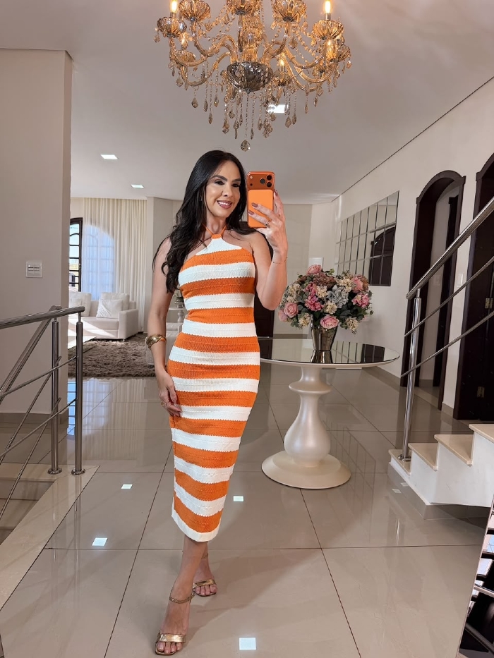 Vestido Graziela Listrado Laranja