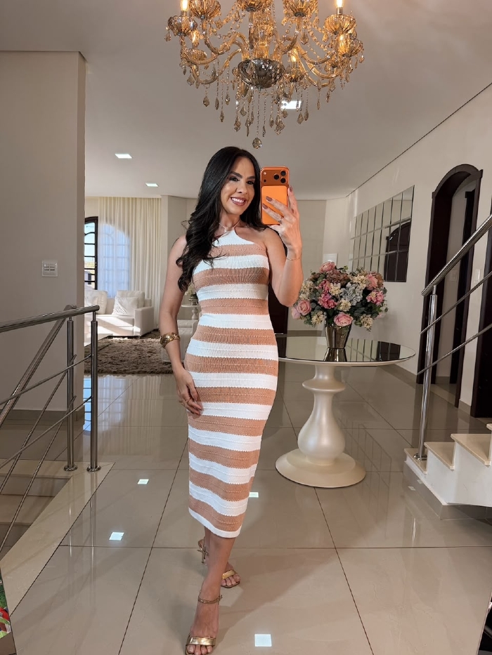 Vestido Graziela Listrado Nude