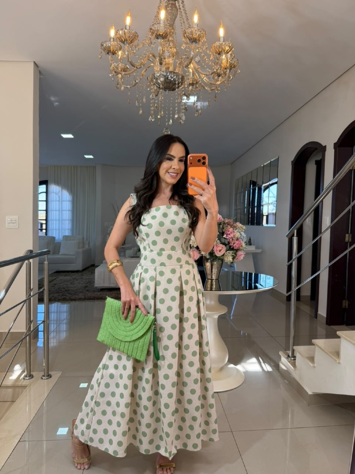 Vestido em Linho Sônia Poá Verde
