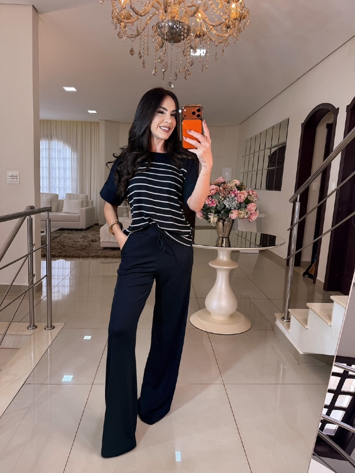 Conjunto Cristina Preto Listrado