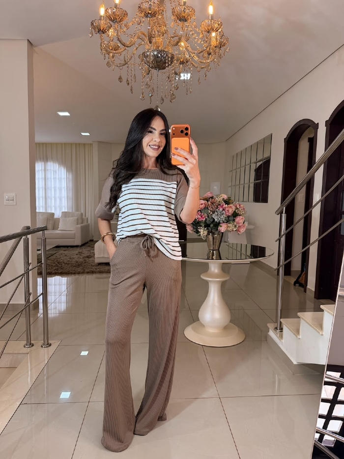 Conjunto Cristina Cappuccino Listrado