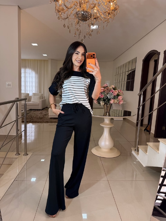 Conjunto Cristina Preto/Branco Listrado
