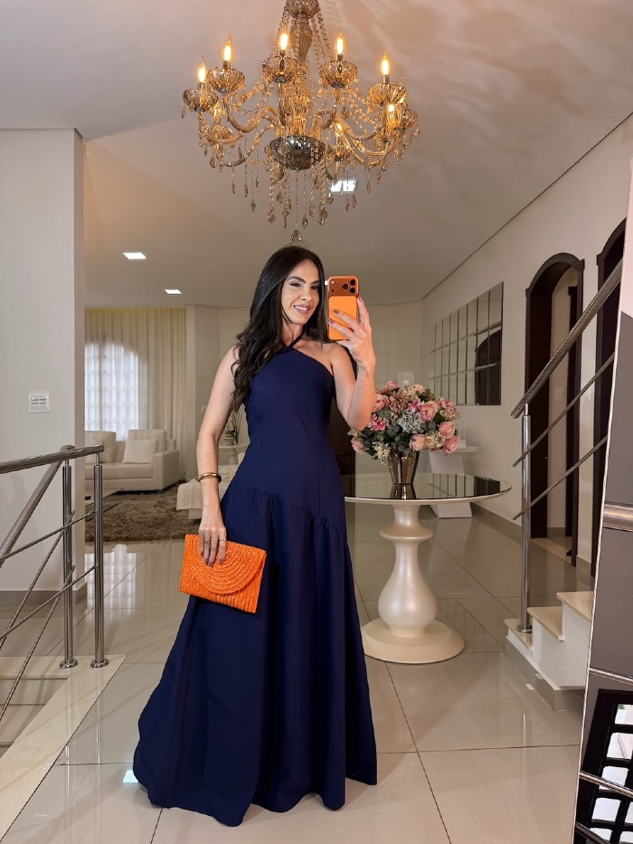 Vestido Carina Azul Petroléo Liso