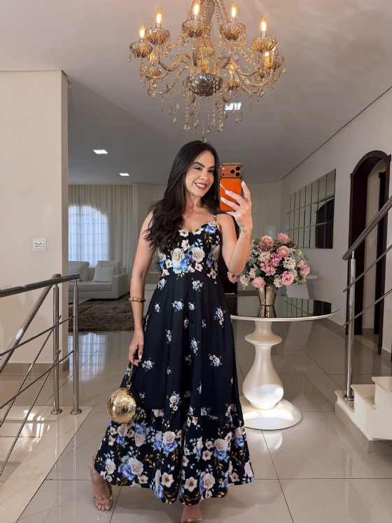 Vestido Joana Preto Estampado