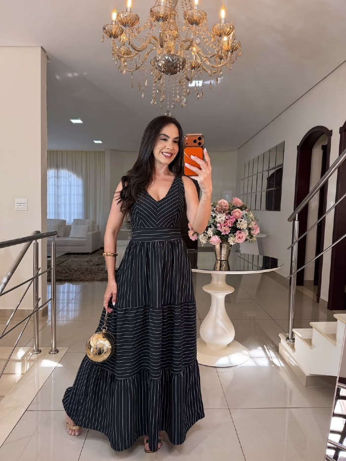 Vestido Vera Preto Listrado
