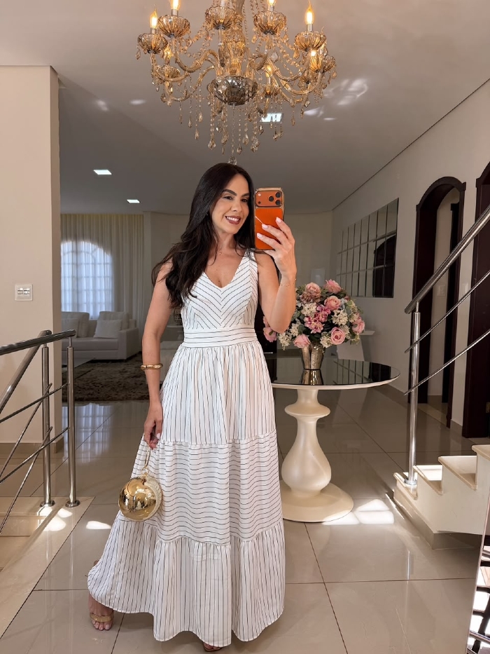 Vestido Vera Branco Listrado