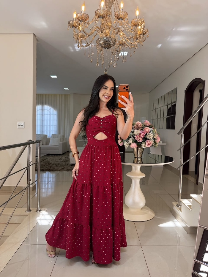 Vestido Francisca Marsala Poá