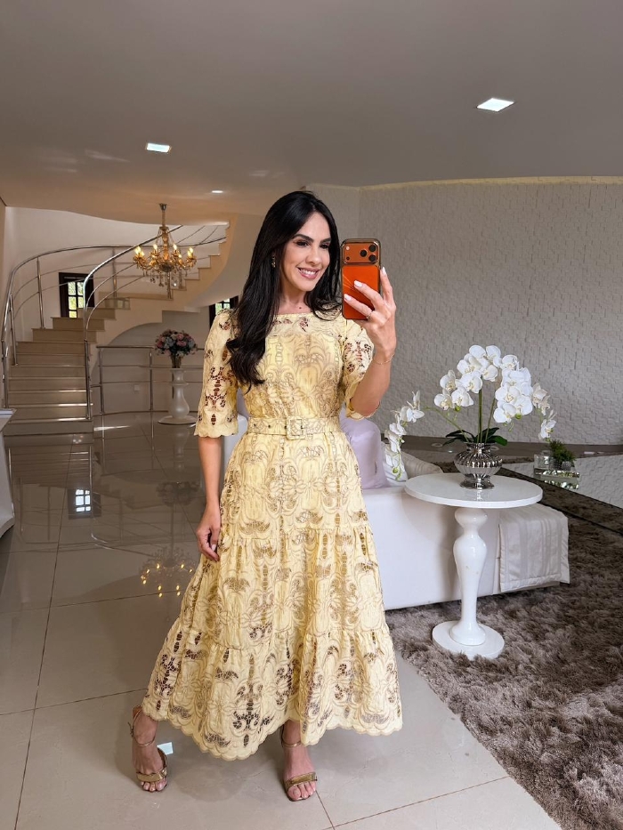 Vestido Ana Carla Amarelo Manteiga