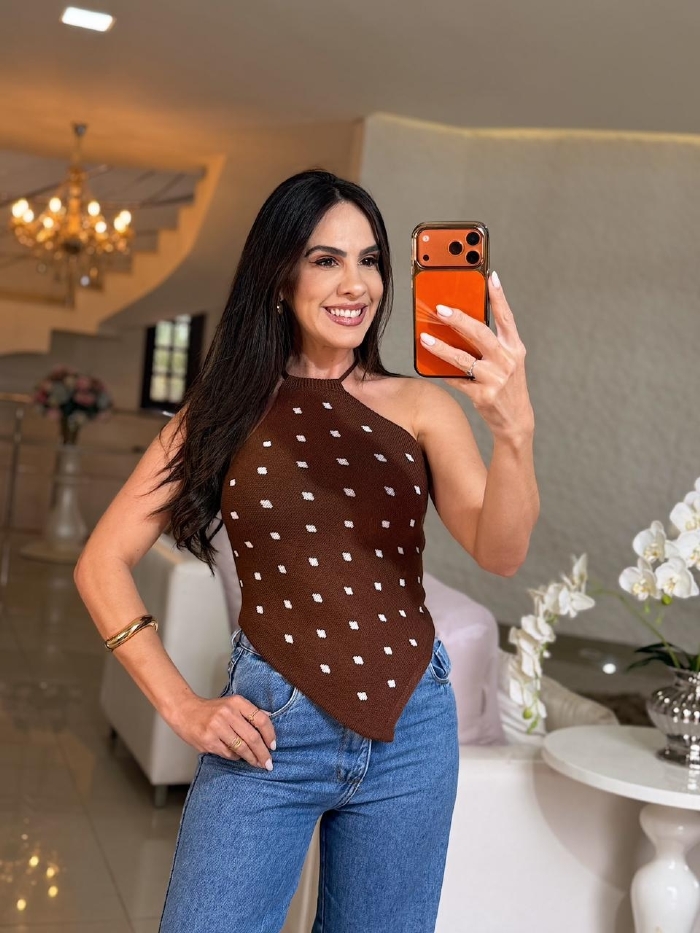Blusa Janete Marrom Poá