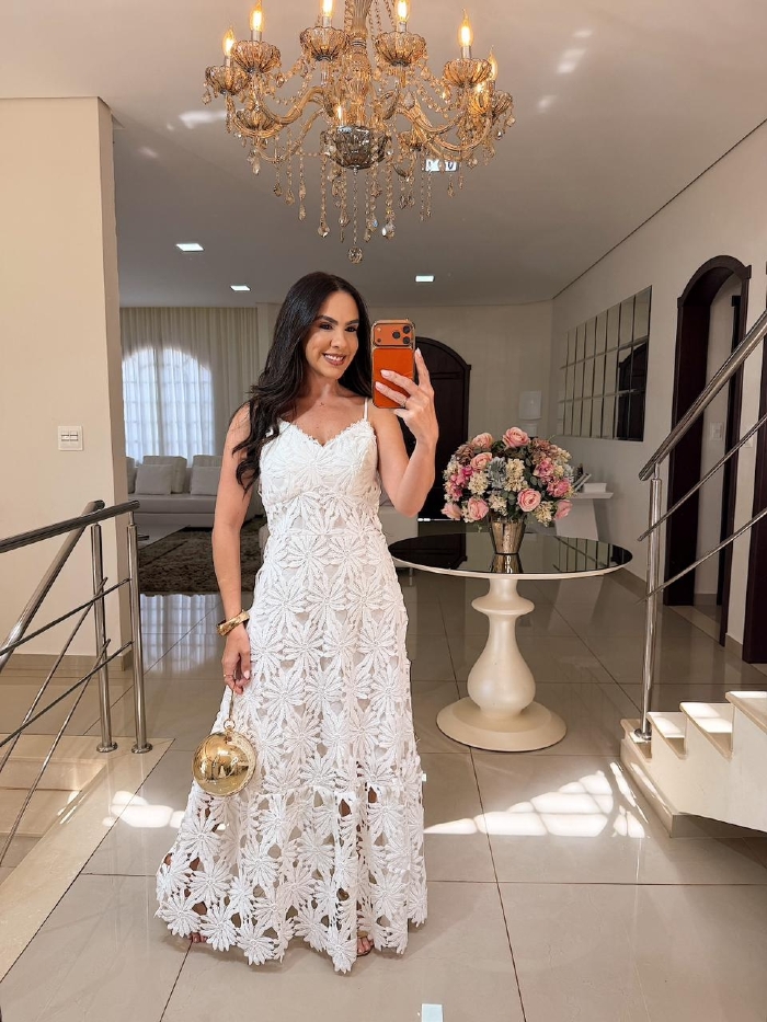 Vestido em Renda Guipir Importada Ágata Branco
