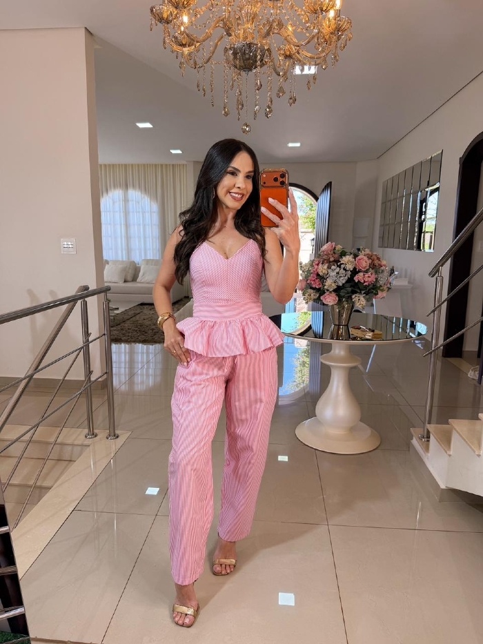 Conjunto Izabel Listrado Rosa