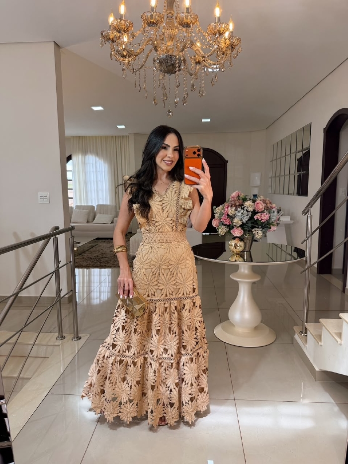 Vestido Renda Guipir Adelia Nude