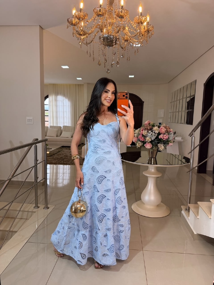 Vestido Renda Importada Darci Azul