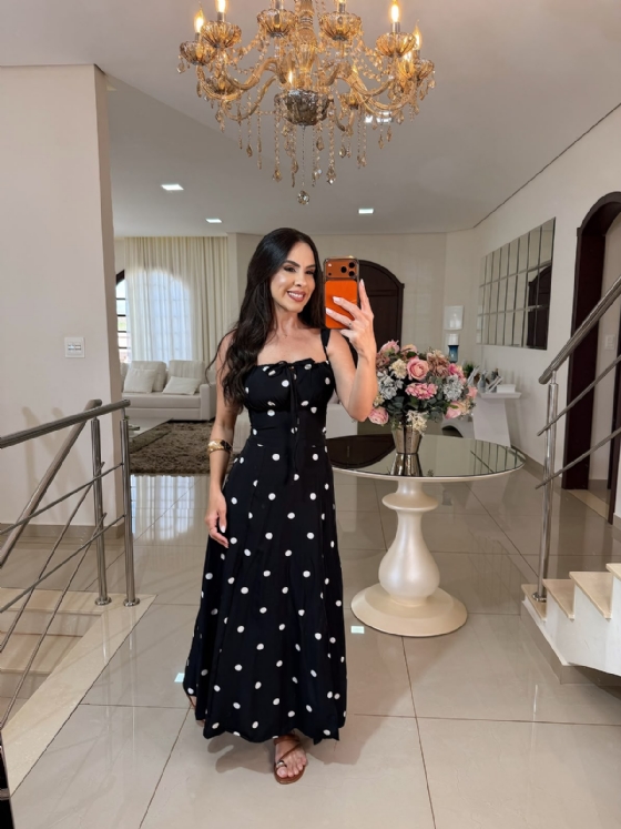 Vestido Alessia Poá Preto