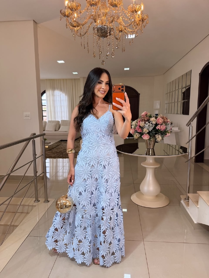 Vestido em Renda Guipir Importada Agata Azul