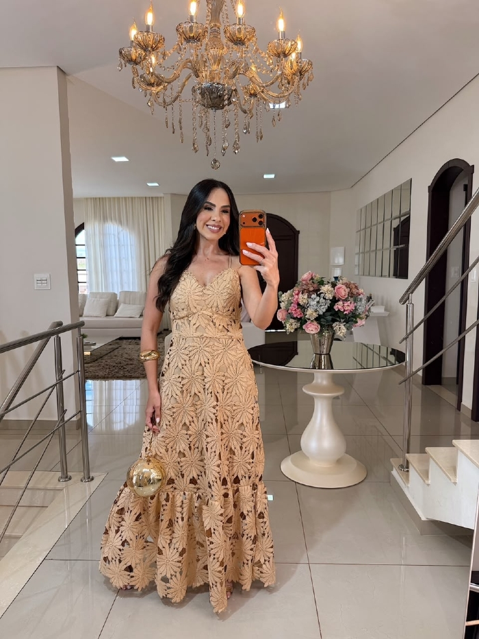 Vestido em Renda Guipir Importada Agata Nude