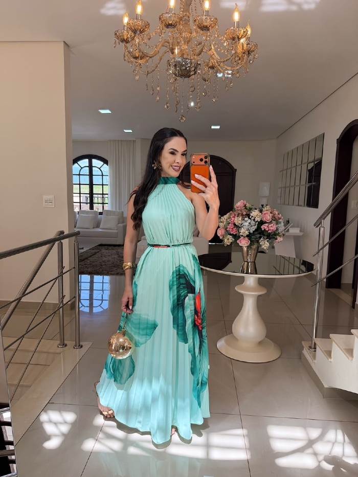 Vestido Floral Plissado Ariella Verde
