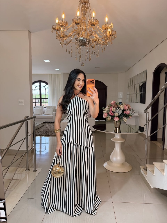 Vestido Listrado Delphine Preto