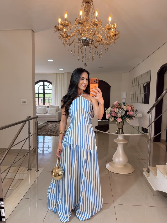 Vestido Listrado Delphine Azul Bebê