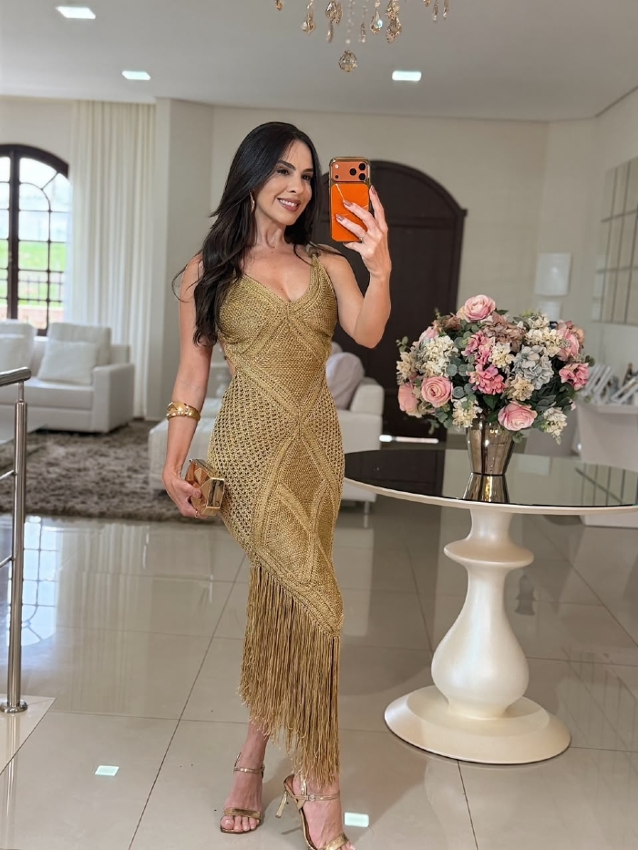 Vestido Tricô Violeta Dourado