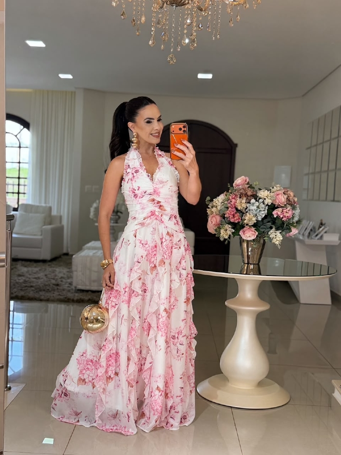 Vestido Rosana Estampado Rosa