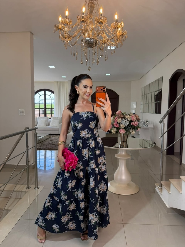 Vestido Andreina Azul Petróleo Estampado