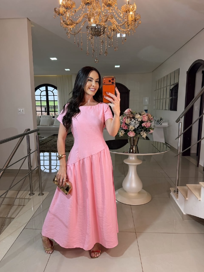Vestido Auriely Rosa Bebê