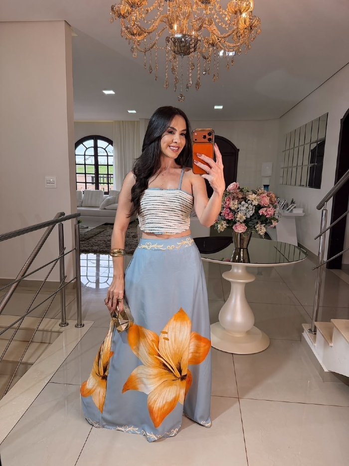 Conjunto Leona Floral Azul Bebê