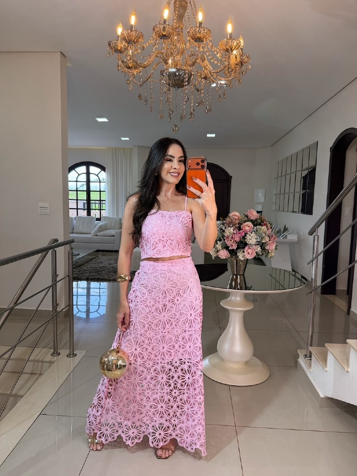 Conjunto Renda Guipir Yas Rosa