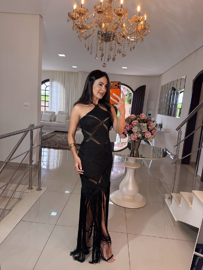 Vestido Franjas Dominique Preto