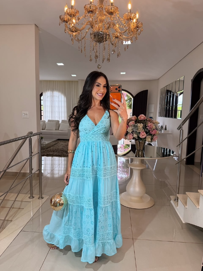 Vestido Flaviane Azul Piscina