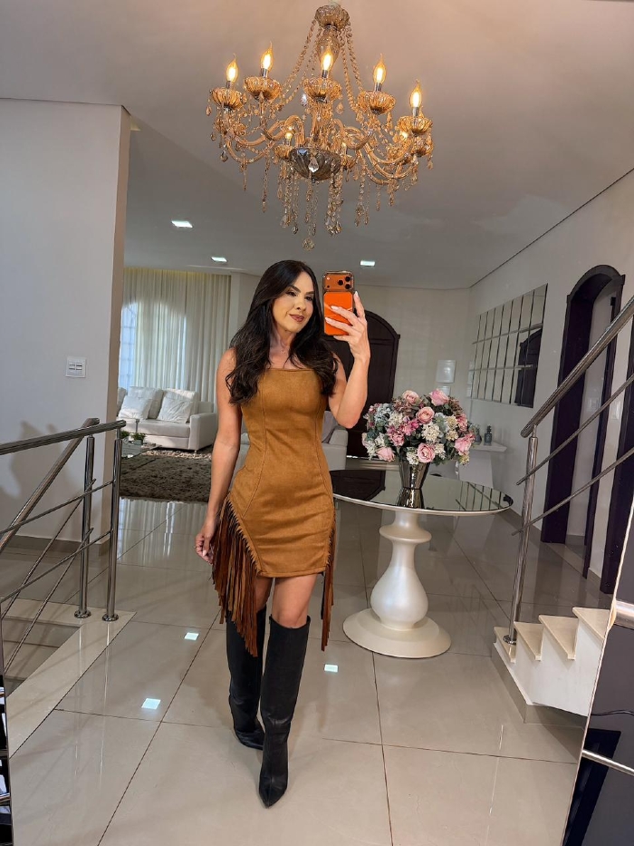 Vestido Suede Sabrina Caramelo