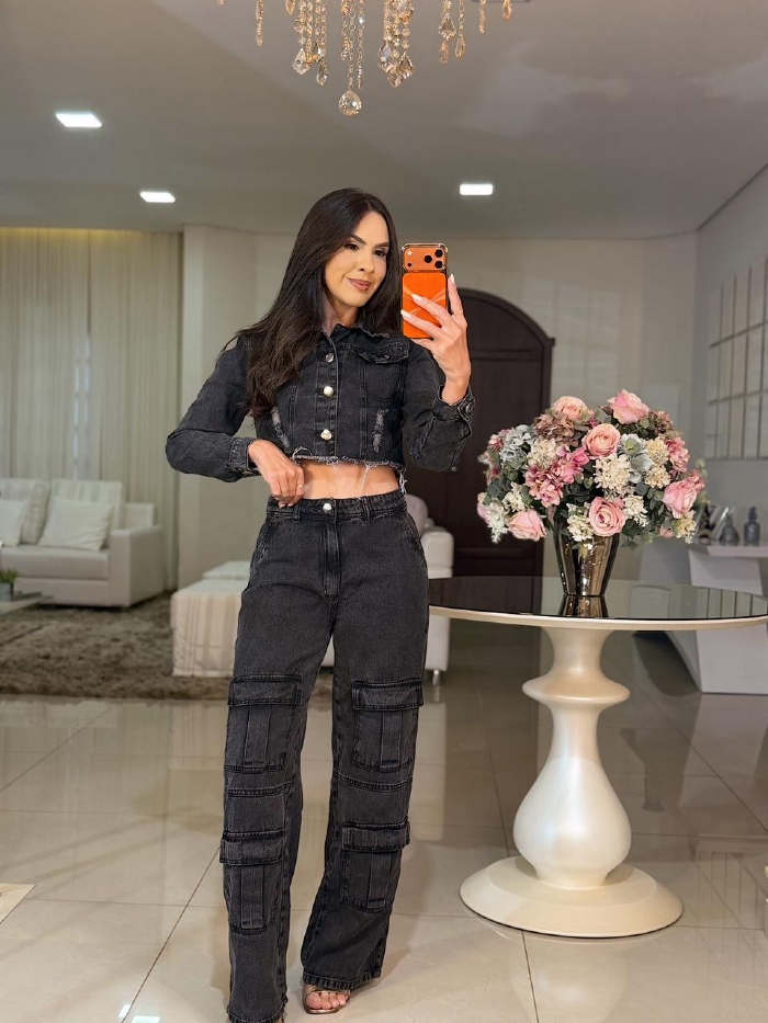 Calça Cargo Jeans Preta