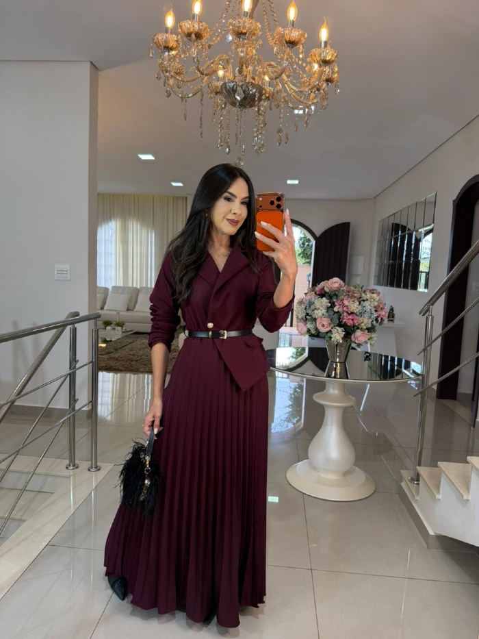 Vestido Blazer Plissado Valentina Marsala