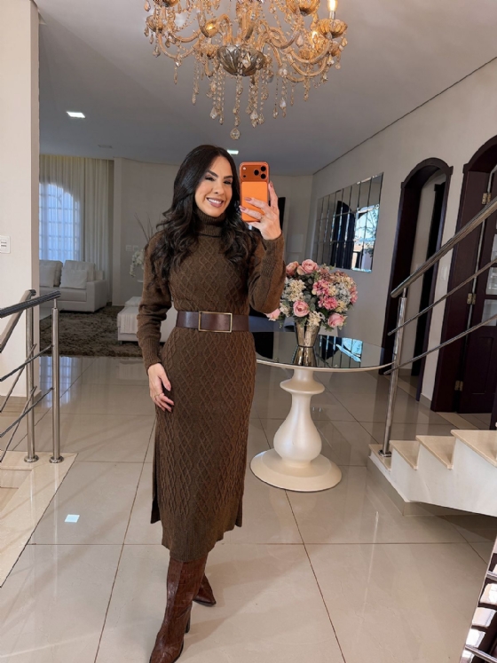 Vestido Tricô Mídi Verona Marrom